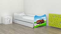 łóżko 160x80 z materacem drewniane ŁOZKO DLA DZIECKA bajkowy wzór auto