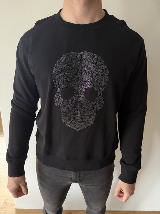 Bluza Just Cavalii z czaszką męska srebrna czarna