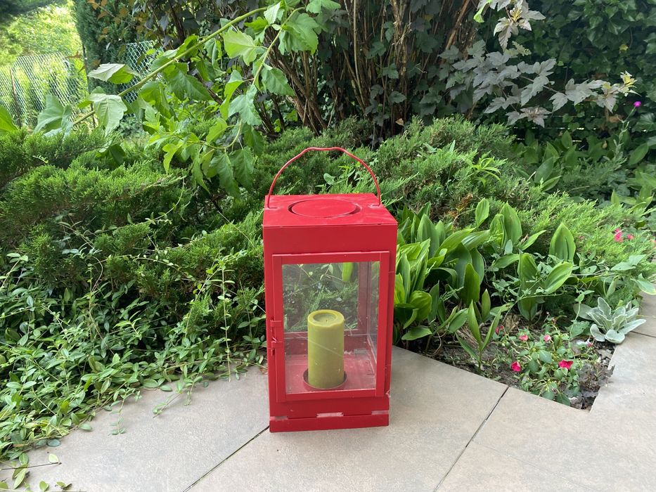 Lampion latarnia metalowa ikea czerwony na swiecę duży