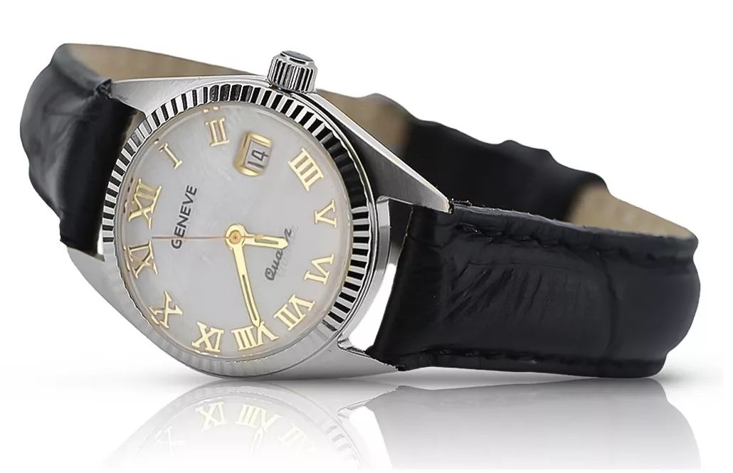 Zegarek damski z białego złota 14k Geneve perłowa tarcza lw020wdpr Wr