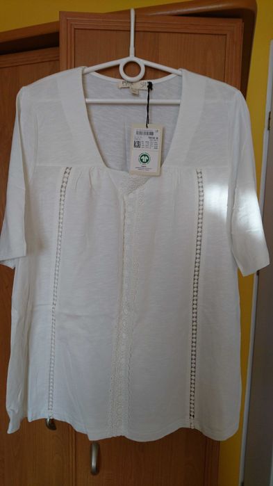 Biała bluzka Ulla Popken, nowa z metką bawełniana z koronką r.42/44 XL