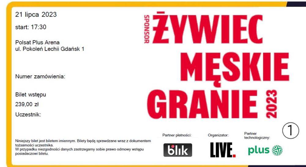 2x bilet na Męskie Granie Gdańsk 21.07.2023