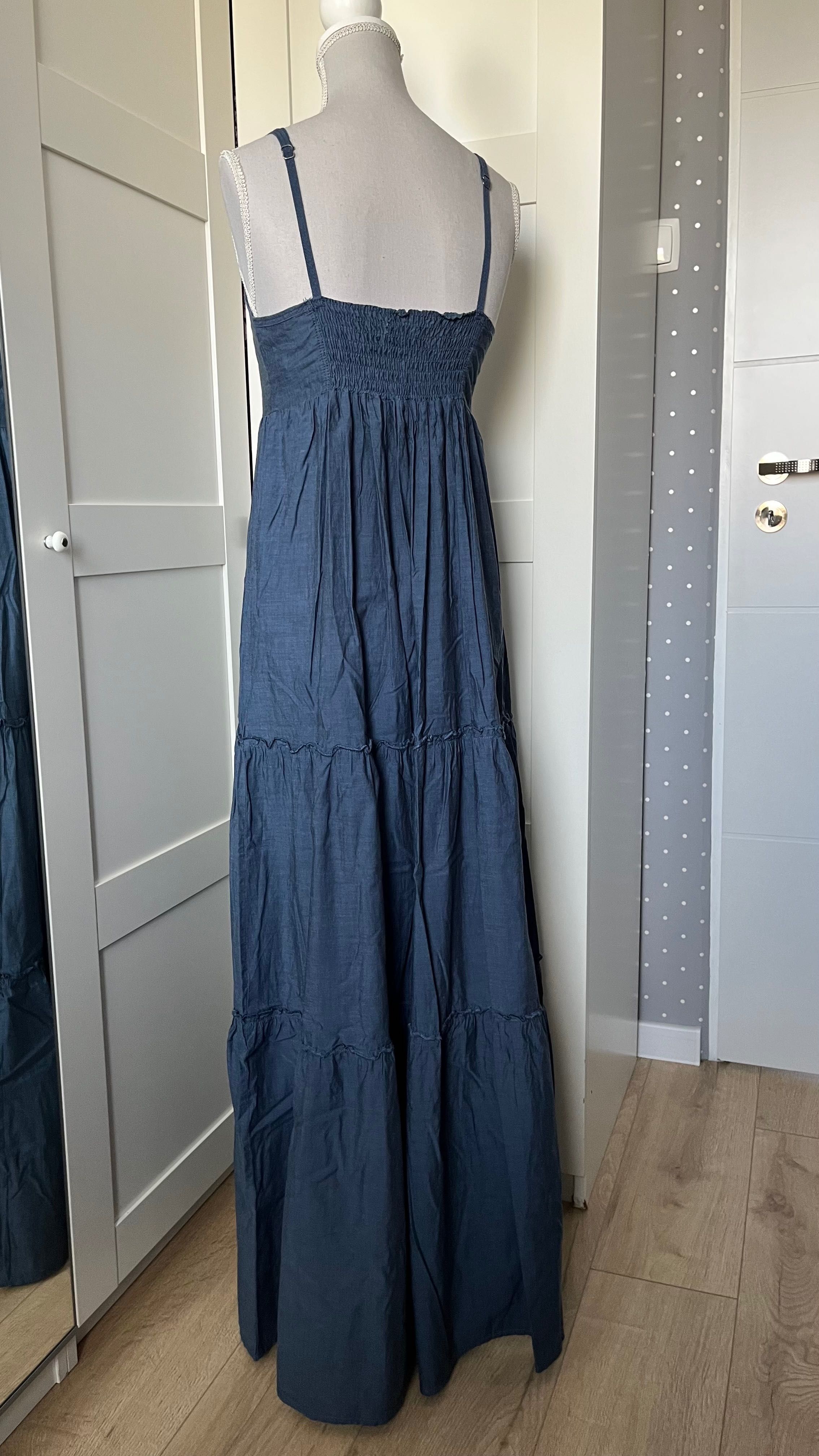 Długa sukienka ciemnoniebieska maksi H&M