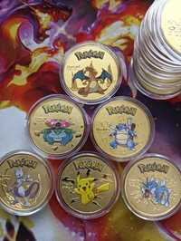 Pokemon zestaw 6 szt Charizard Pikachu monety w kapslach