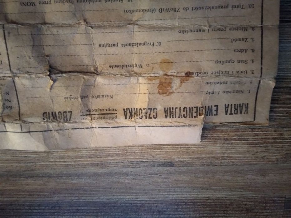 Karta ewidencyjna ZBOWID Prl