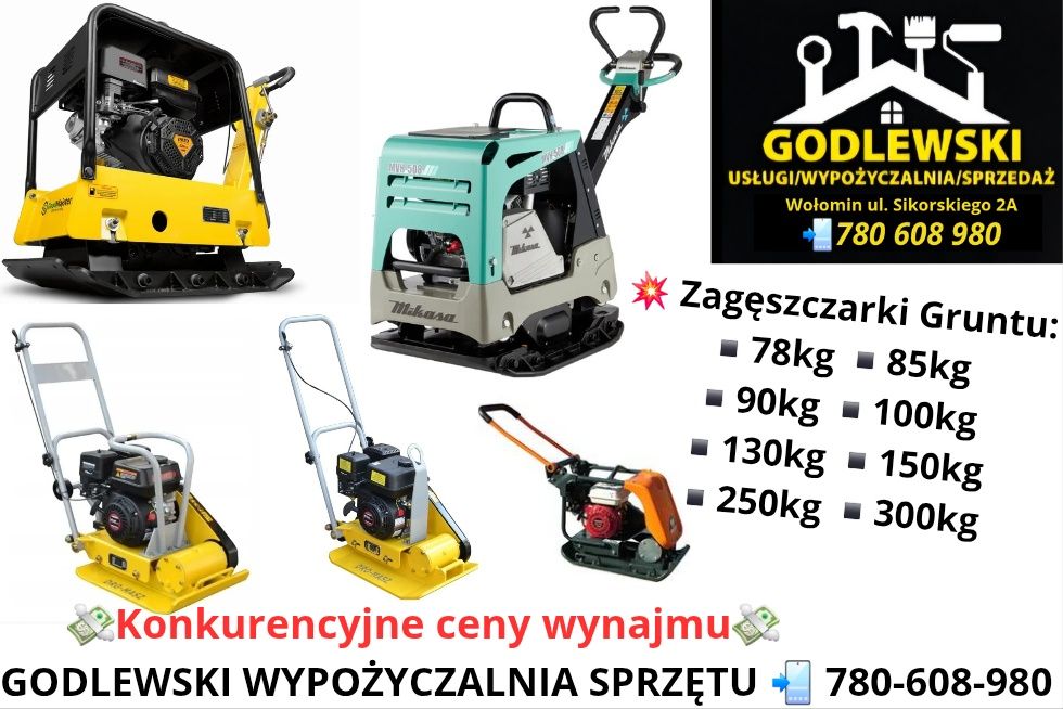 Wypożyczalnia! Zagęszczarka Rewersyjna 250 kg 150kg 100kg Wynajem!