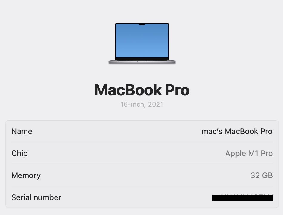 MacBook Pro 16’ 2021 16-Core GPU M1 Pro 32GB 1TB 100%