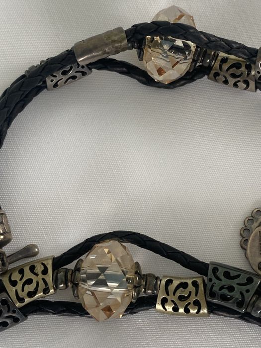 Komplet z kamieniem naszyjnik i bransoletka czarny rzemyk