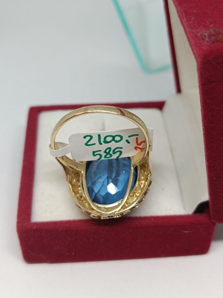 Złoty pierścionek z niebieskim oczkiem złoto 585 rozmiar 25
