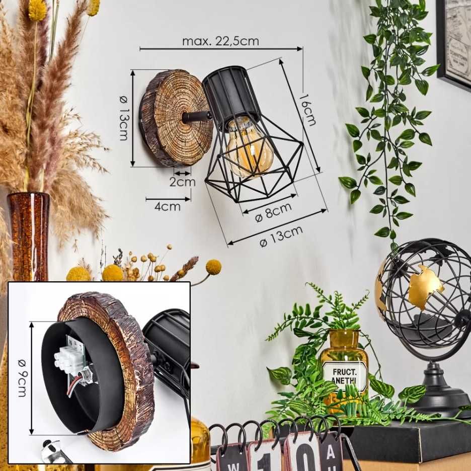 Kinkiet lampa ścienna drewno, loft, industrial jednopunktowe