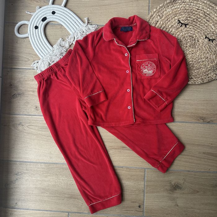 Новорічна червона велюрова флісова піжама для дівчинки 104-110