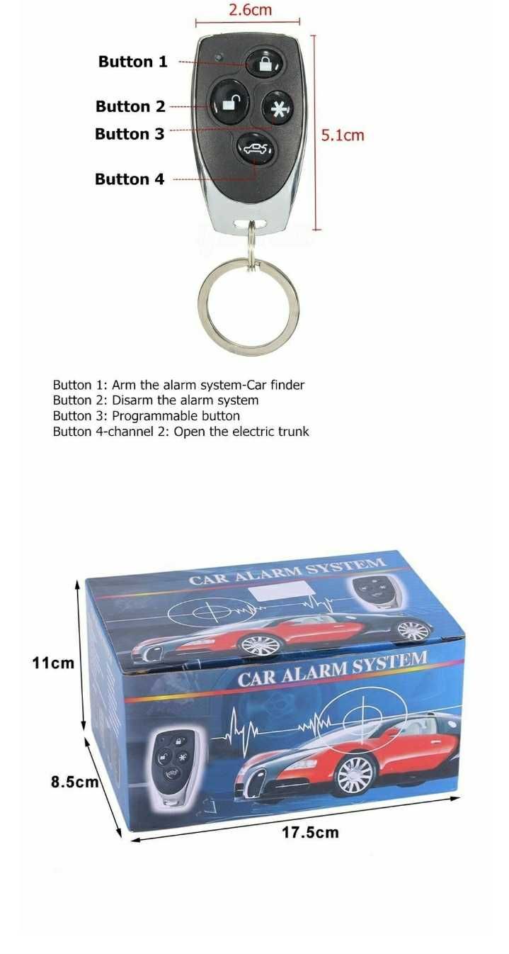 Alarme para Automóveis 2 Comandos Universal Kit's Completos NOVOS
