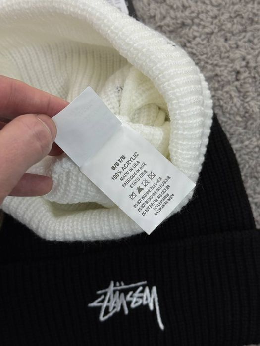 Шапка Stussy чорна/ зимня шапка стусі біла/ шапка унісекс на зиму