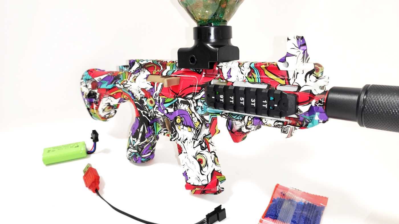 Автомат на орбізах М416 Graffiti Red з глушником, що світиться, 7.4V