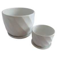 Doniczki ceramiczne z podstawką ozdobne białe 2szt