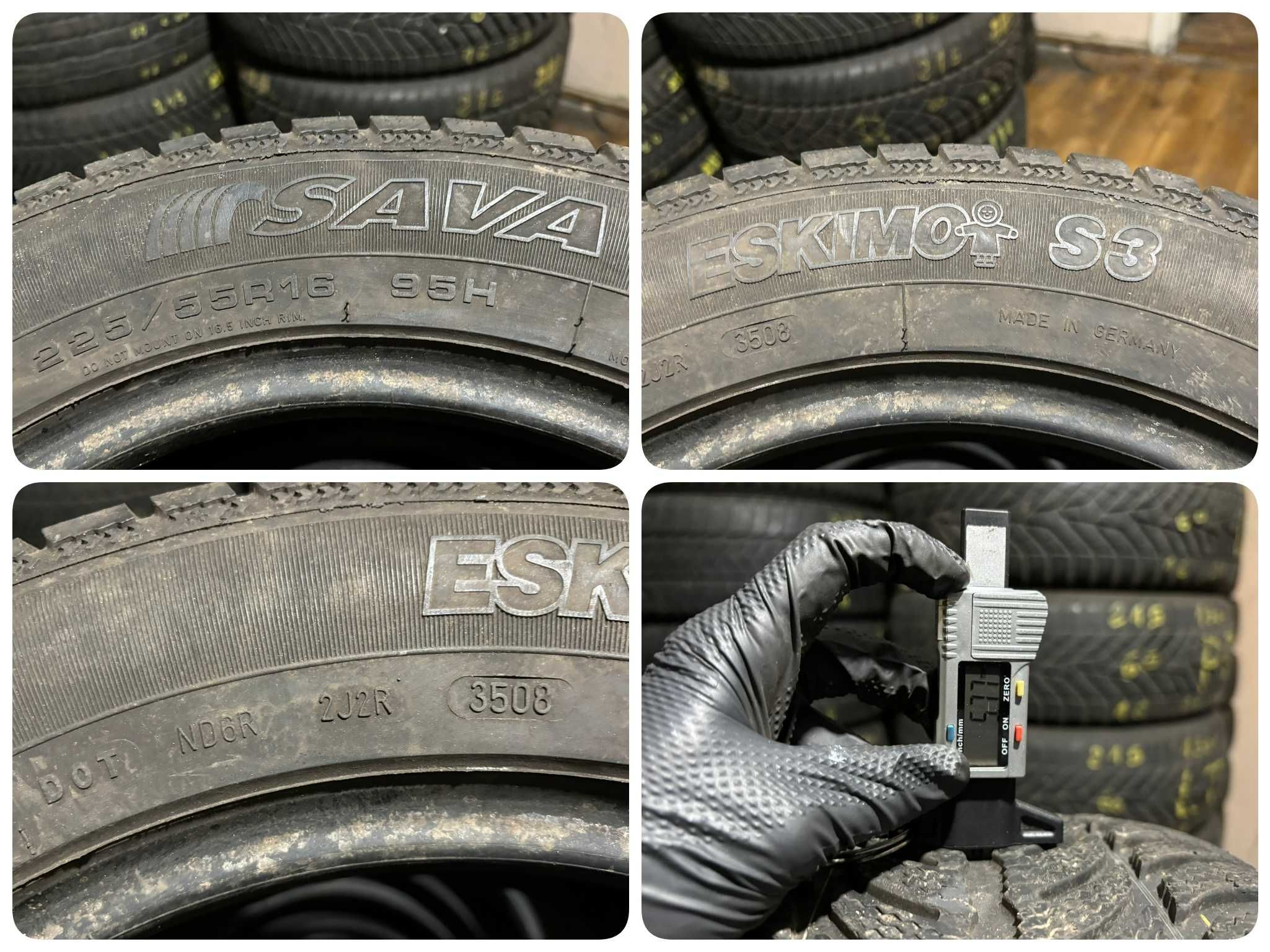 2X Opony Zimowe 225/55R16 95H SAVA ESKIMO S3 5.8MM Sprawdzone Całe!