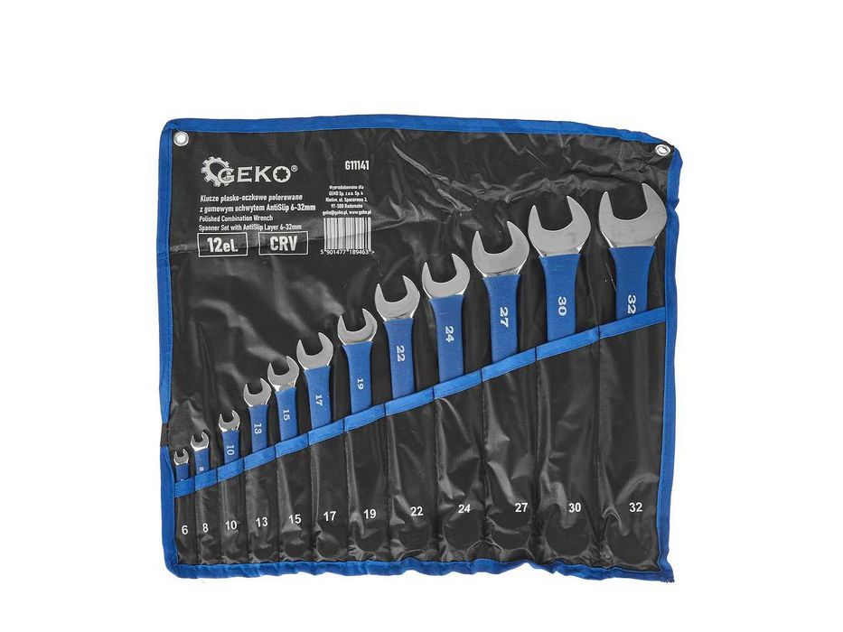 Klucze PŁASKO-OCZKOWE 12 EL 6-32mm polerowane UCHWYT antislip CRV 2505