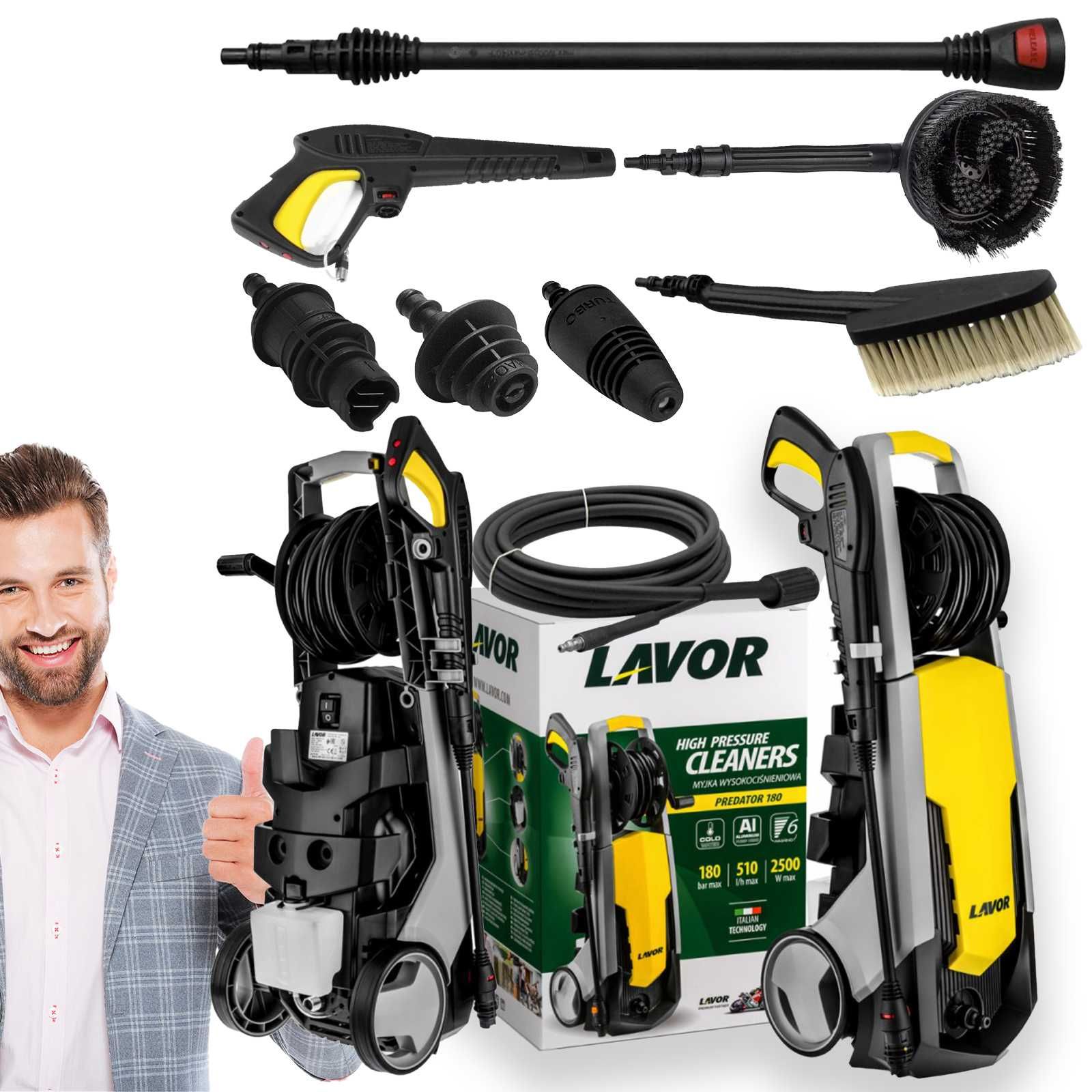 Myjka ciśnieniowa Lavor 180bar 2500W Turbo zestaw premium 510l/h