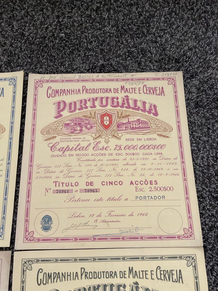 Titulos de accoes, papel antigo