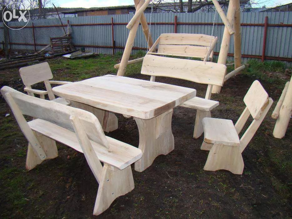 Zestaw meble ogrodowe - Drewniany stół i 2 ławki 1,4m