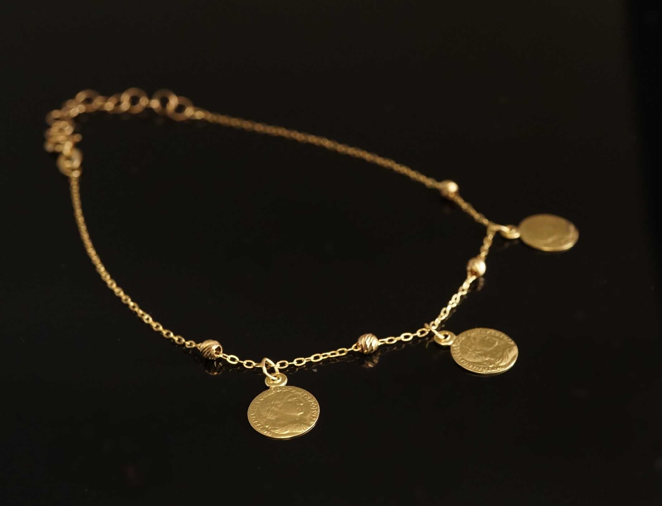 Złoto 585-złota bransoletka damska CELEBRYTKA z monetkami
