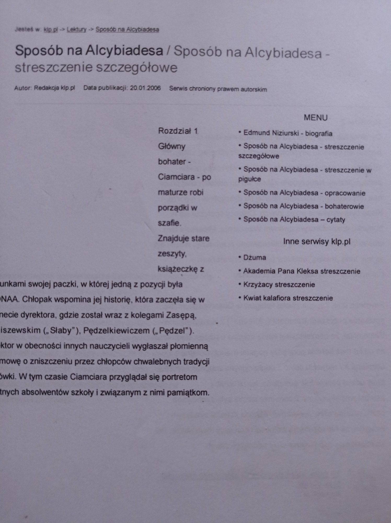 Streszczenie lektury pt:"Sposób na Alcybiadesa"
