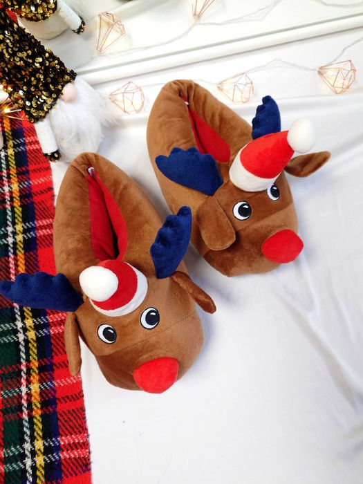 Miękkie świąteczne kapcie papcie renifery unisex 42-43