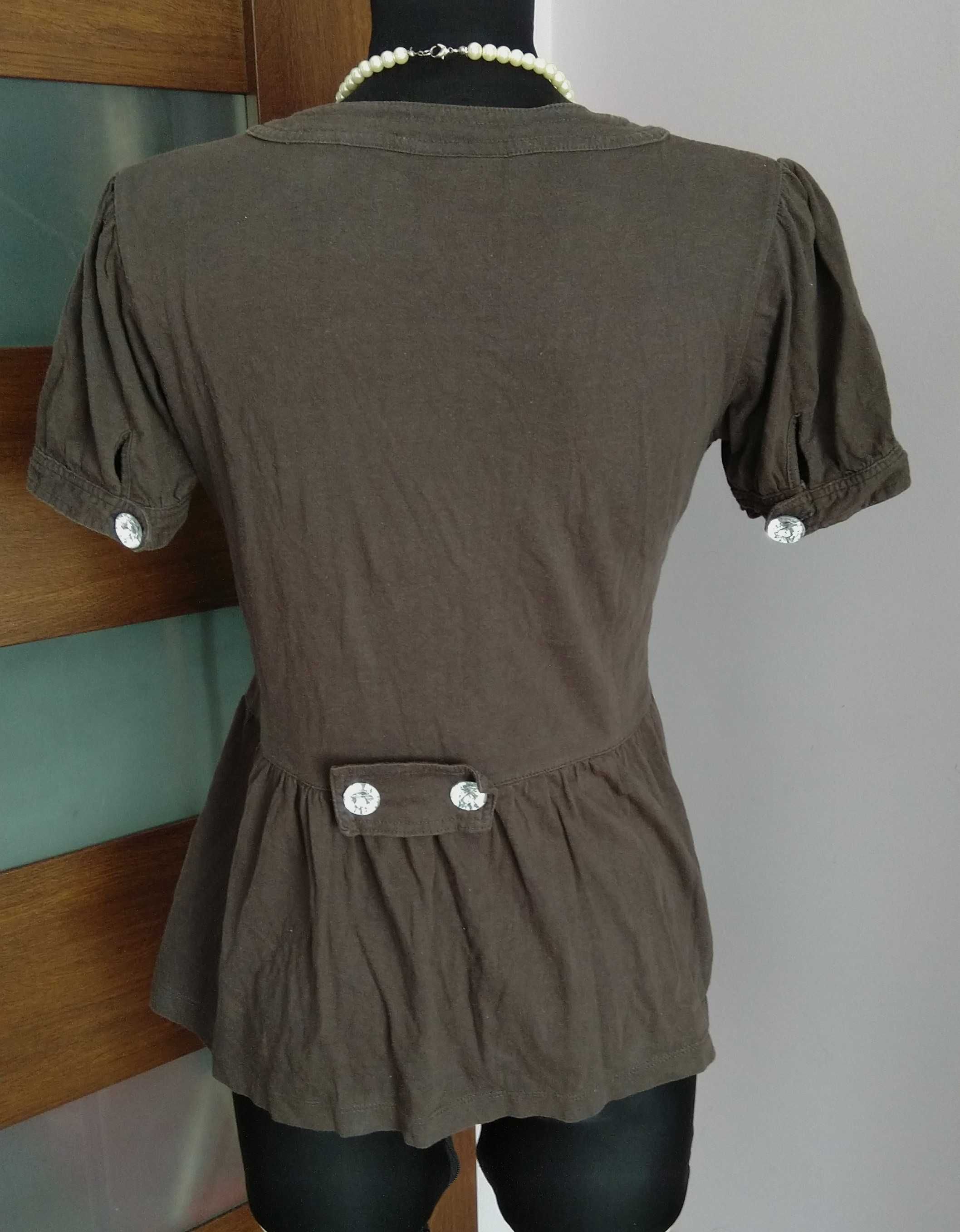 Brązowa bluzka baskinka 158 ozdobne guziki 100% bawełna retro vintage