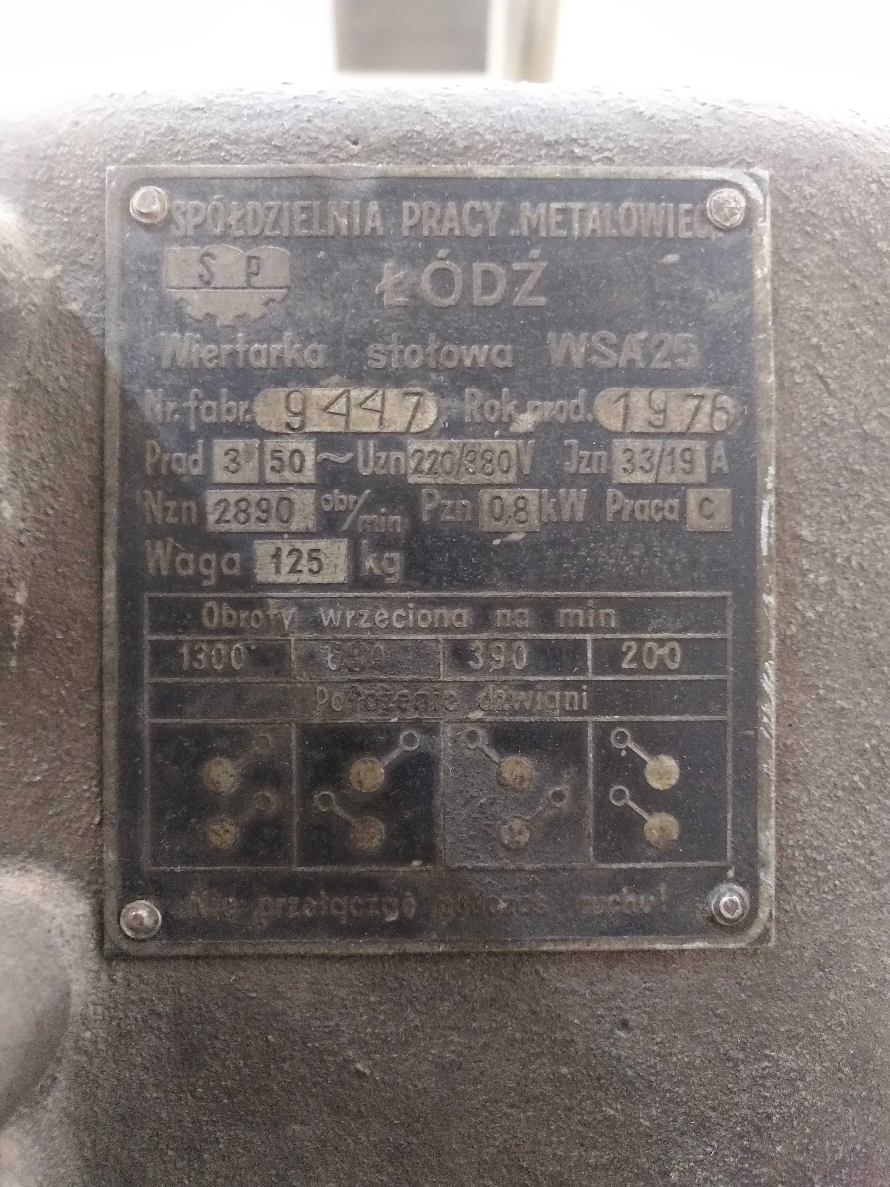 Wiertarka stołowa WSA 25 Spółdzielnia pracy METALOWIEC Łódź