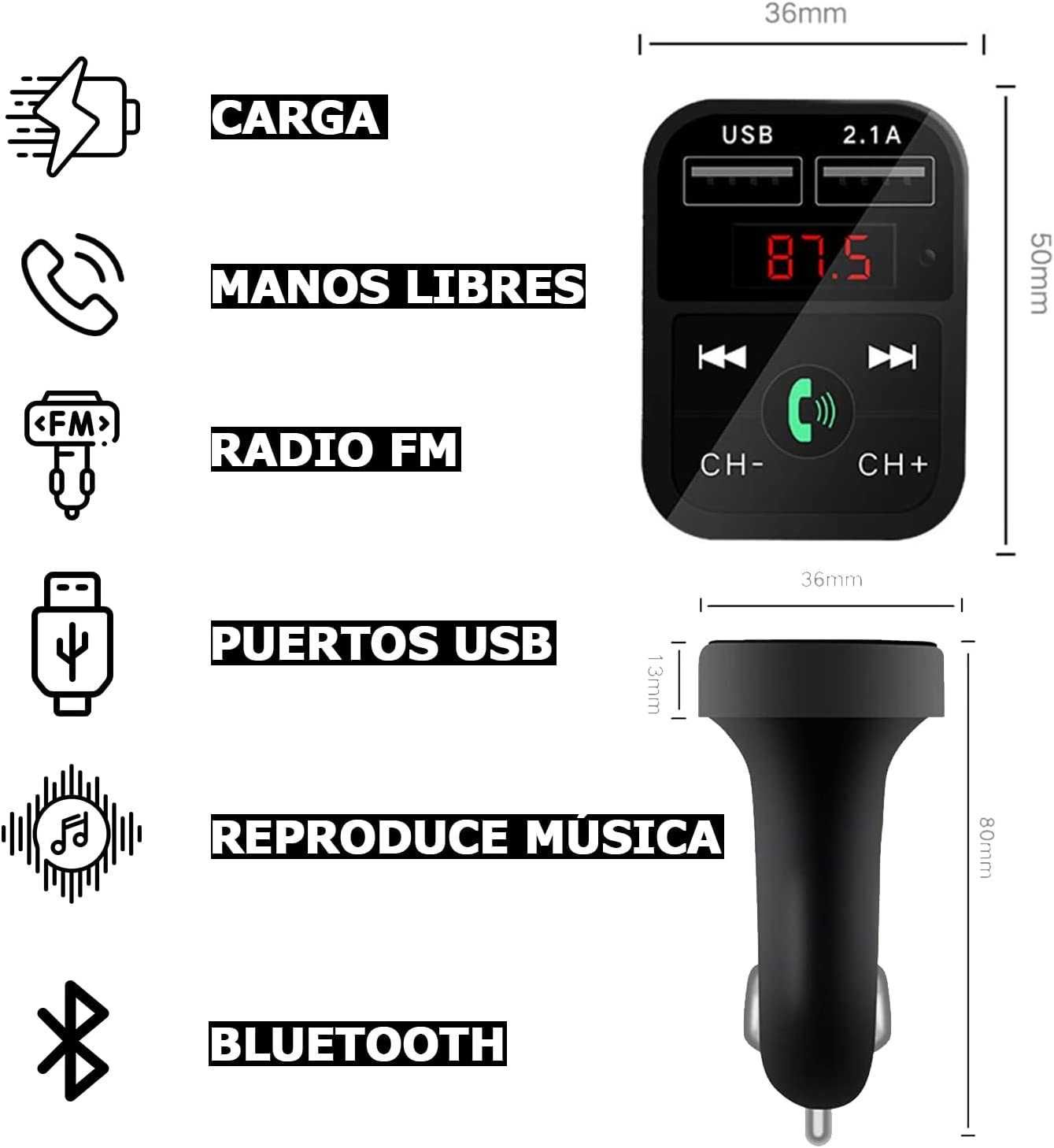 Transmissor FM Bluetooth para carro, sem fios MP3 USB cartões SD Radio