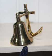 Сувенірна ринда (корабельний дзвін) з латуні Якір 7,5 см