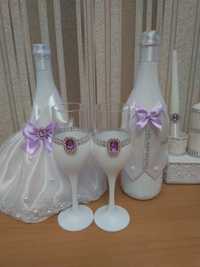 Свадебные бокалы, украшения на шампанское