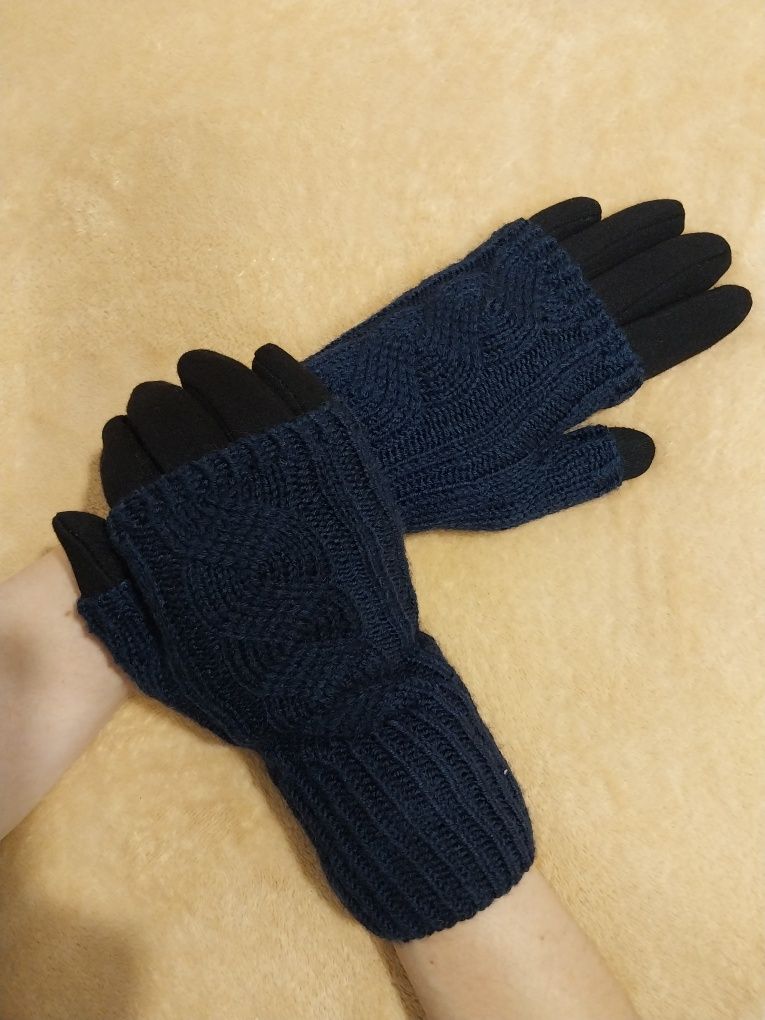 Женские перчатки без пальчиков, вязаные митенки рукавицы
