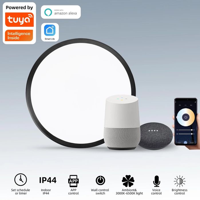 Inteligentna lampa sufitowa LED Horevo z pilotem, 24W, czarna