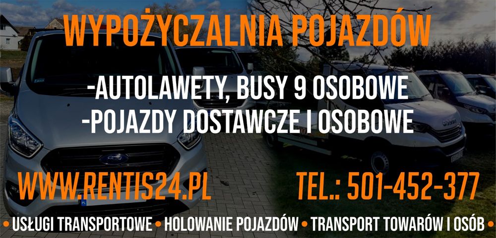 Wynajem, wypożyczalnia busów 9 osobowych z kierowcą lub bez, na kat b