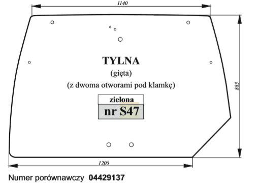 Szyba klapy tylnej pasuje do Lamborghini/Same/Deutz-Fahr AGROTRON