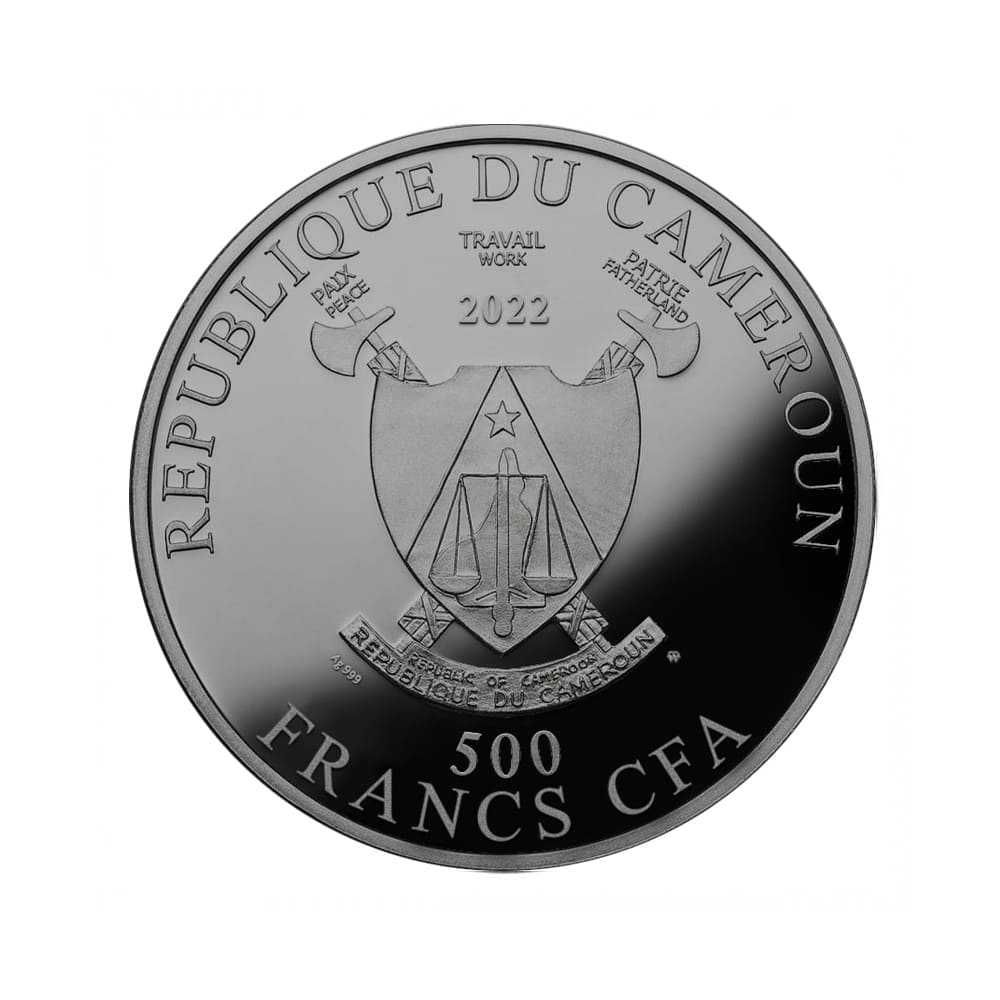 Серебряная монета Камерун 2022  Год Тигра 10г изумруд Подарок