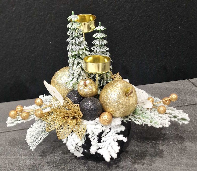Stroik świąteczny Boże Narodzenie dwustronny czarno złoty  B298