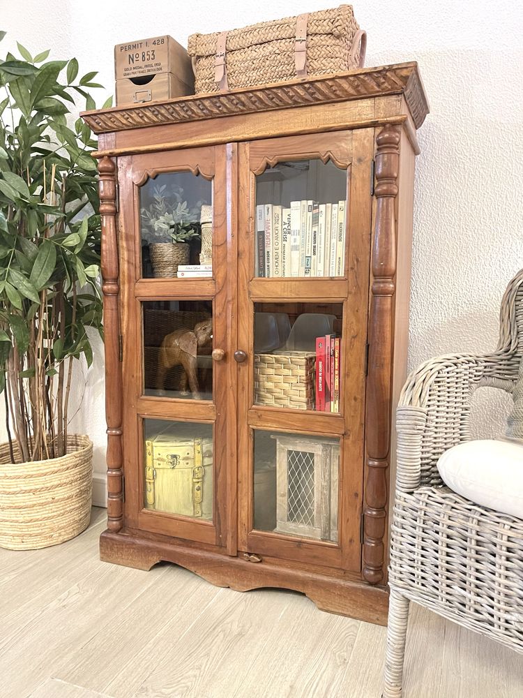 vitrine, livreiro, louceiro, oriental, indiano, teca, talha, rustico