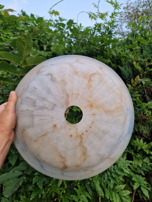 Ogromny piękny klosz z grubego szkła do lampy PRL marmurkowy odcień