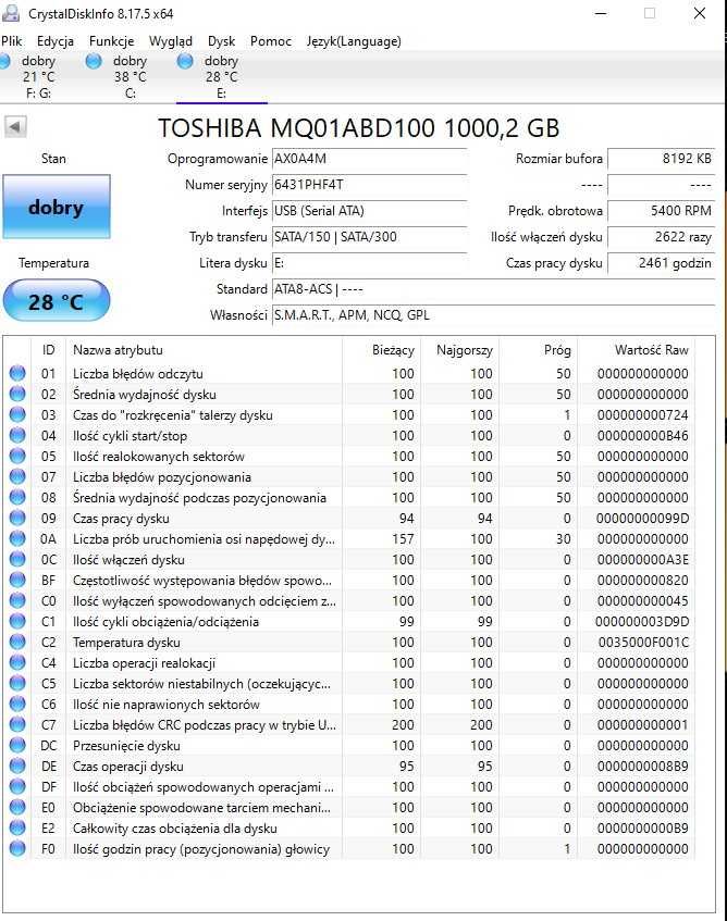 Dysk Toshiba 1 TB 2.5" SATA II (MQ01ABD100)