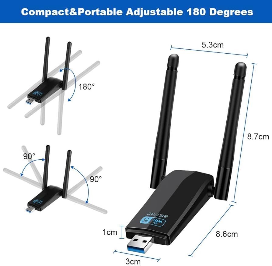 USB-накопичувач WLAN для ПК, 1300 Мбіт/с