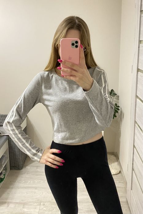 Crop top xs szary długu rękaw lampas bik bok