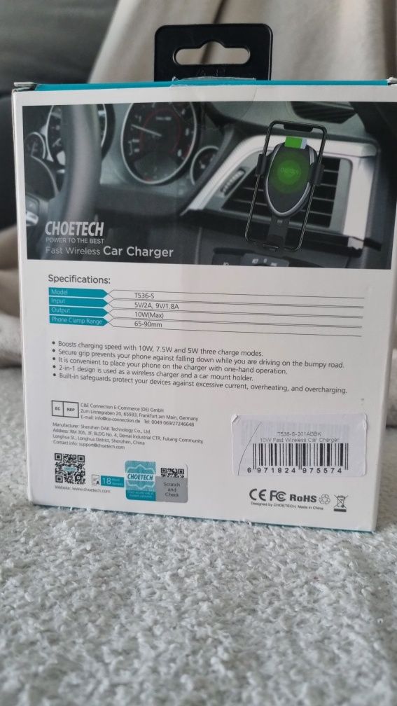 Choetech uchwyt ładowarka do smartfona  na szybę kokpit  samochodu