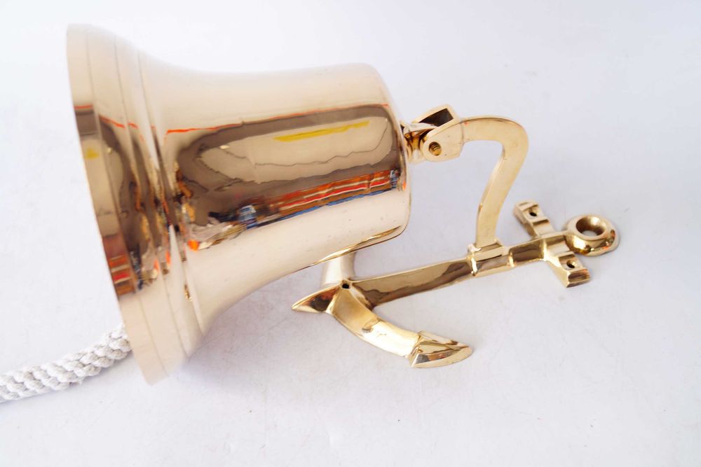 Duży mosiężny dzwonek kotwica marynistyka z sznurem dzwon