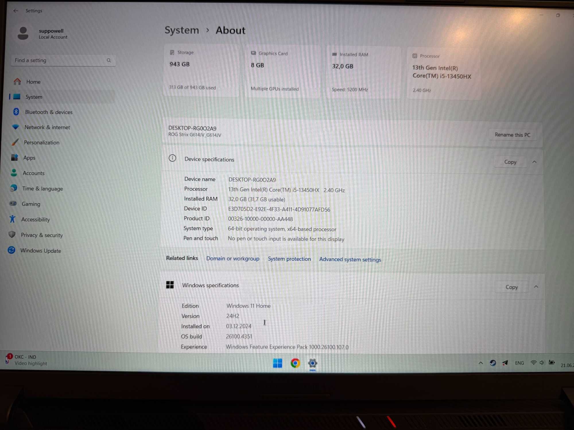 ASUS ROG Strix G16 G614JV / RTX 4060 / 32GB DDR5 / 1TB