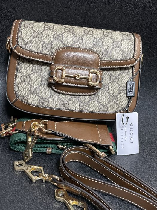 Шкіряна сумка Гуччі Gucci horsebit 1955 mini bag коричнева
