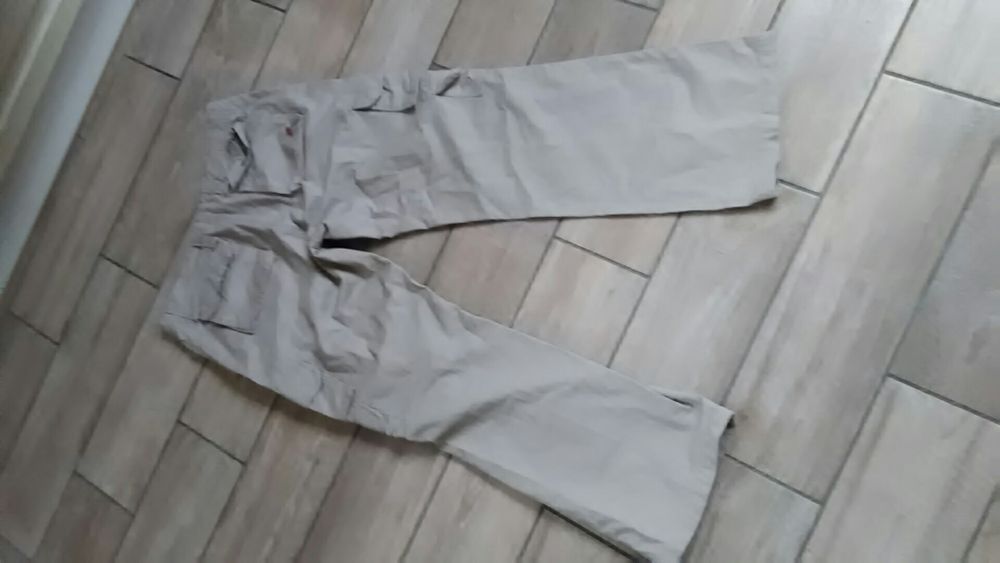 Porządne spodnie bawełniane męskie, beżowe pas max 96 cm reg. pasa, po