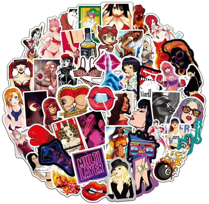 Набор стикеров 50 шт виниловые наклейки курение секси девушки красотки