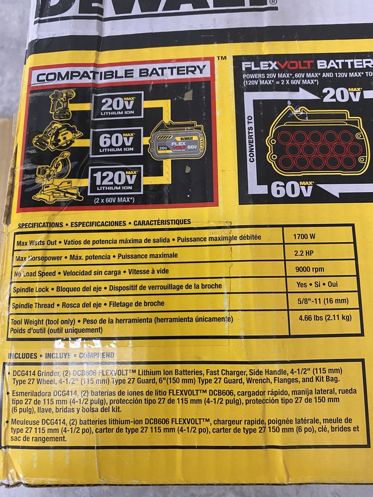 DeWALT DCG414T2 60Vmax FLEXVOLT безщіткова болгарка США
